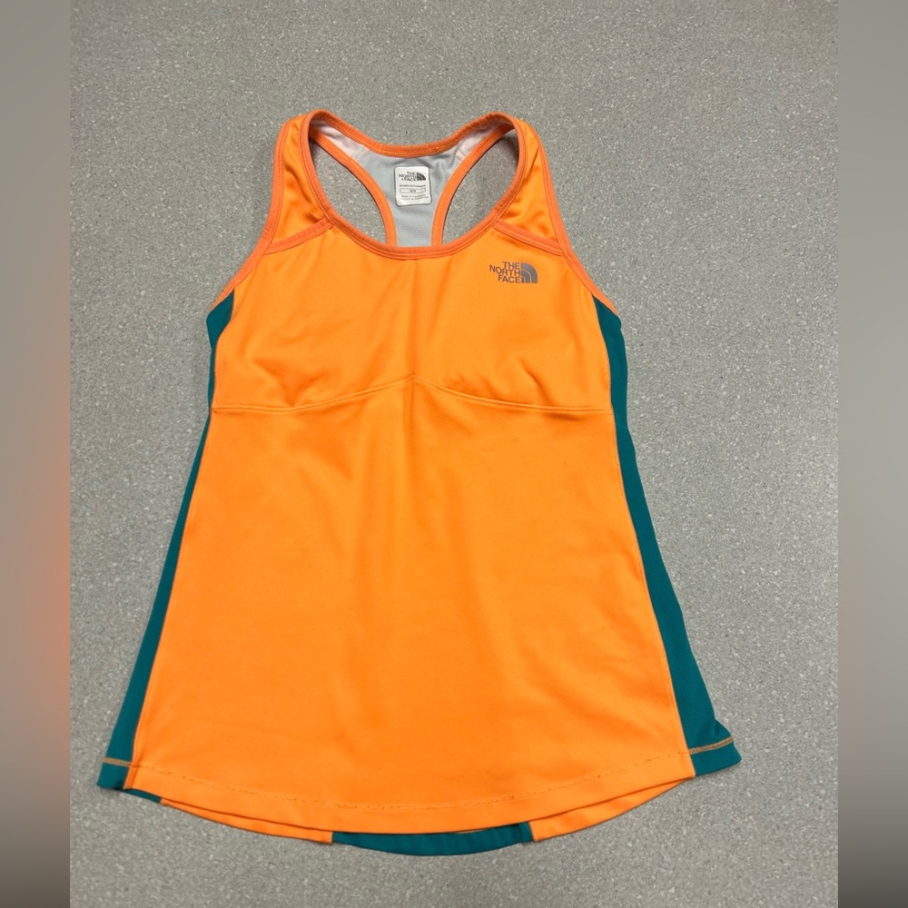 North face women’s bright orange and green workout tank